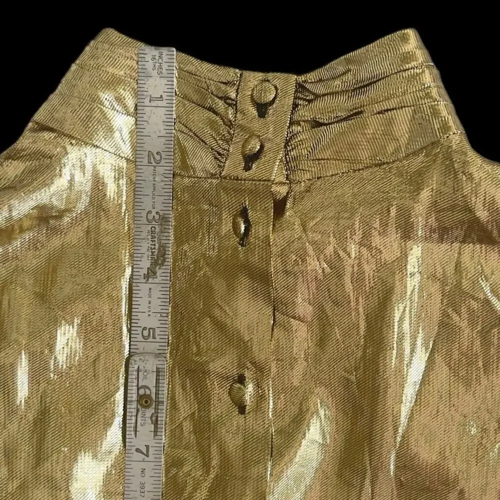 Vintage 1990s Lloyd Williams Liquid Gold Lamé Metallic Victorian Blouse Size L - Picture 8 of 12